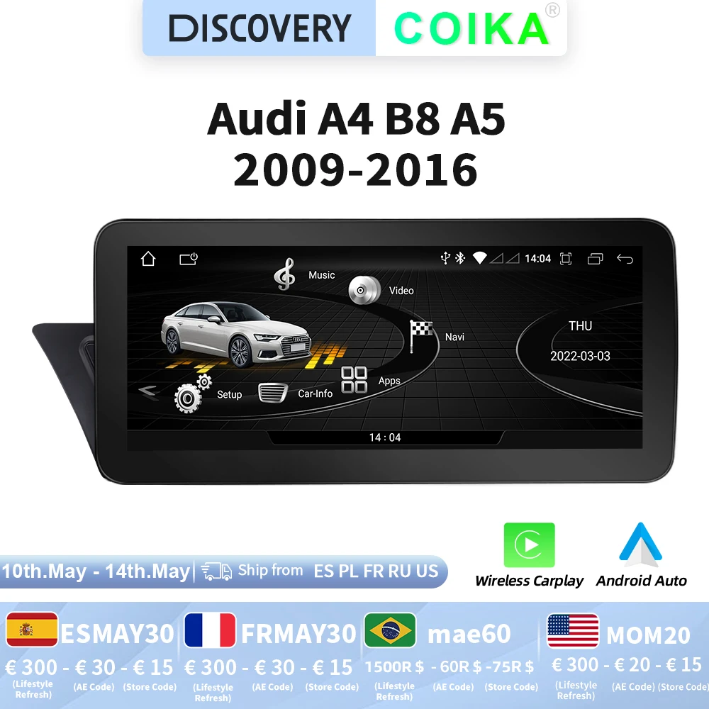 Coika Android 10 System Car Screen Player For Audi A4 B8 A5 20092017