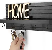 Decorative Key Holder for Wall with Shelf, Entryway Shelf with Hooks Holds Leashes, Jackets and Glasses – Sturdy Wood Key Holder 1
