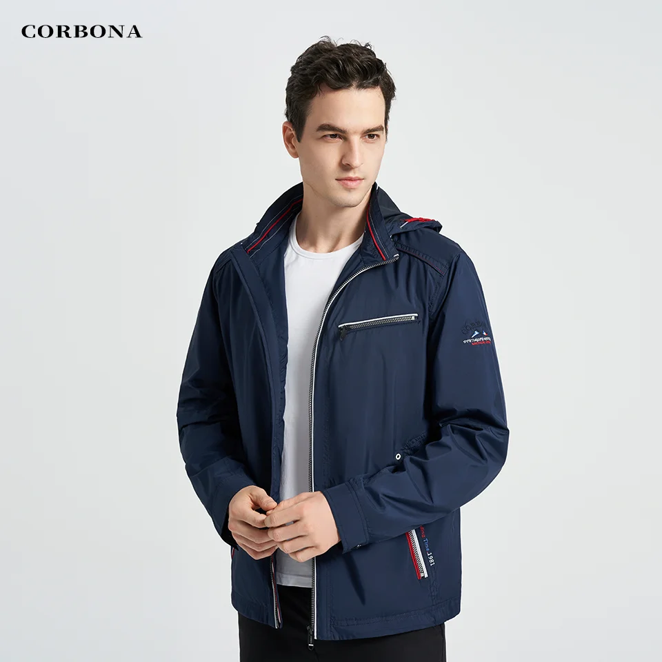 CORBONA 2024 New Men Lightweight Jacket Spring Summer Windproof Coat Trip Fashion Casual Outdoor Longsleeve Detachablehat Parka