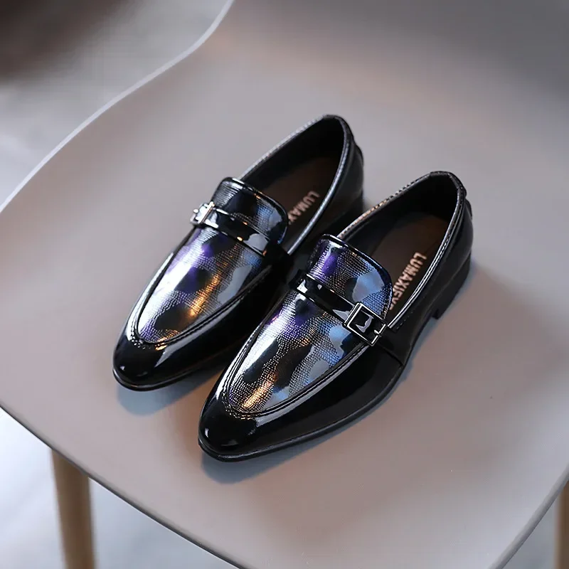 Children's Leather Shoes Fashion British Style Boy School Performance Low-heeled Versatile Kids Wedding Pointed Toe Single Shoes 3