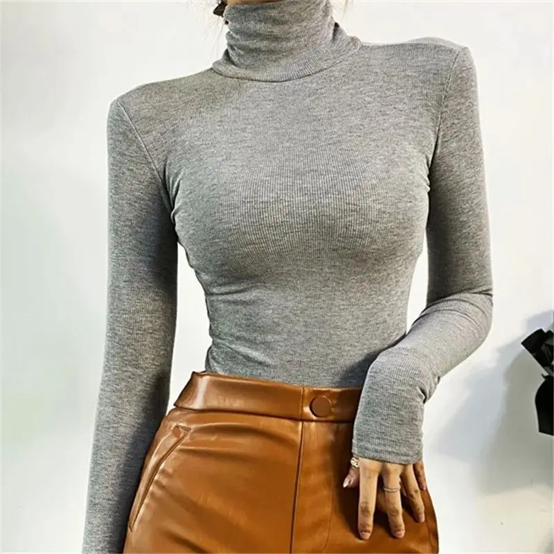 Women\'s Clothing Autumn Winter Sexy Turtleneck Long Sleeve T-Shirt Female Vintage Slim Fit Coquette Tops One-pieces Bodysuit Tee