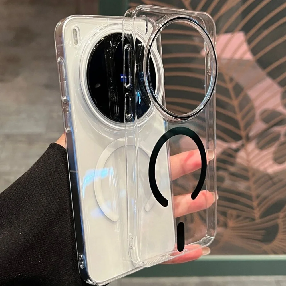 Luxury HD Clear Hard Magnetic Phone Case with Magsafe Compatibility - Wireless Charging Shockproof Bumper Cover