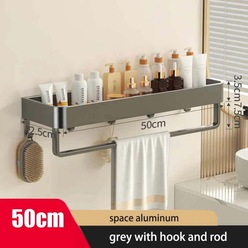 Gun Gray Aluminum Bathroom Wall-mounted Shower Organizer, Punch-free Sink Storage Rack