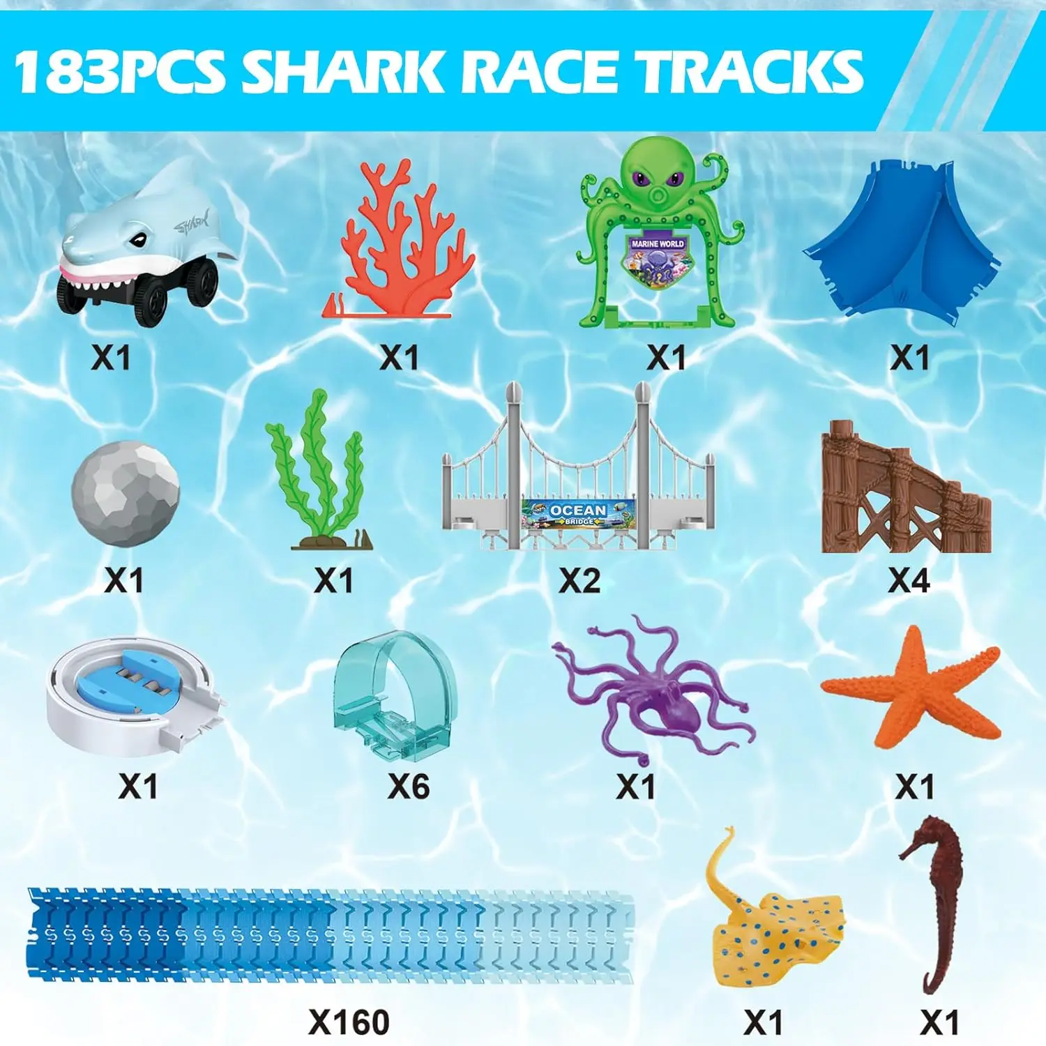 VATOS Track Toys Shark Race Car Toy for Boys Girls Age 3+ Bendable Flexible Racetrack Cars Ocean Train Toy STEM Educate Kid Set - Image 3