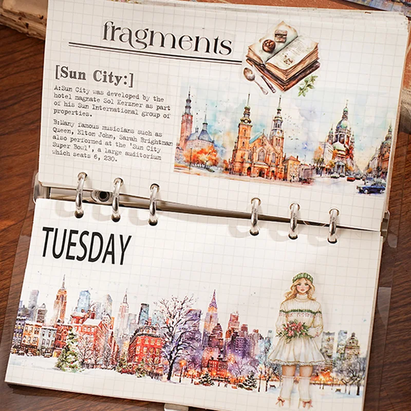 Mr Paper, 6 Rolls/Bag Along the Scenery Series Cityscape Paper Tape Set Colourful Tape Stickers Stationery Supplies Washi Tape 5