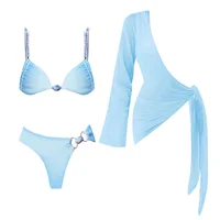 3Pcs Button Bikini 2025 Bandeau Biquini Women Sexy Swimsuit Push Up Swimwear Female Swim Suit One Shoulder Bathingsuit Beachwear