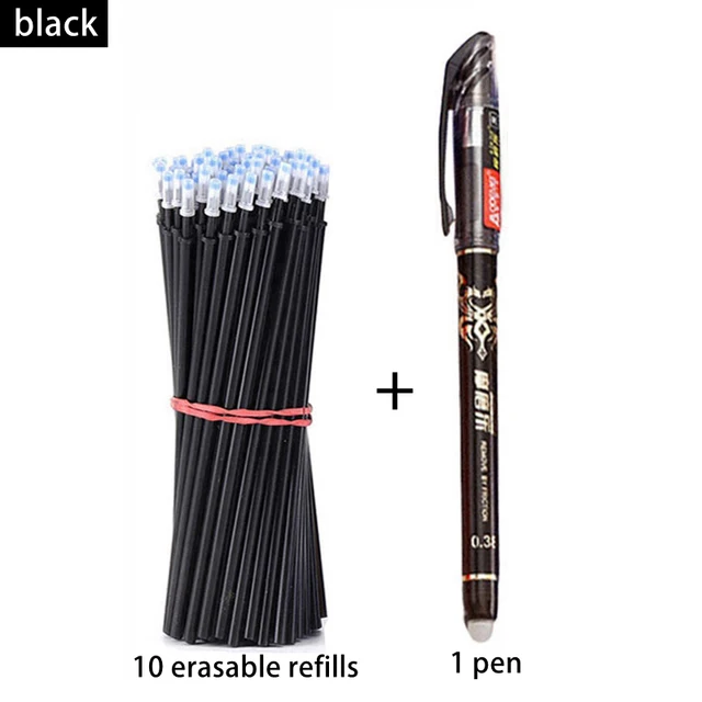 Haile 30 Pcs/set Cute Erasable Gel Pen Ballpoint Pens Rod 0.5mm Refills Blue/Black Ink Washable Handle School Writing Supplies 11 Pcs-black set C