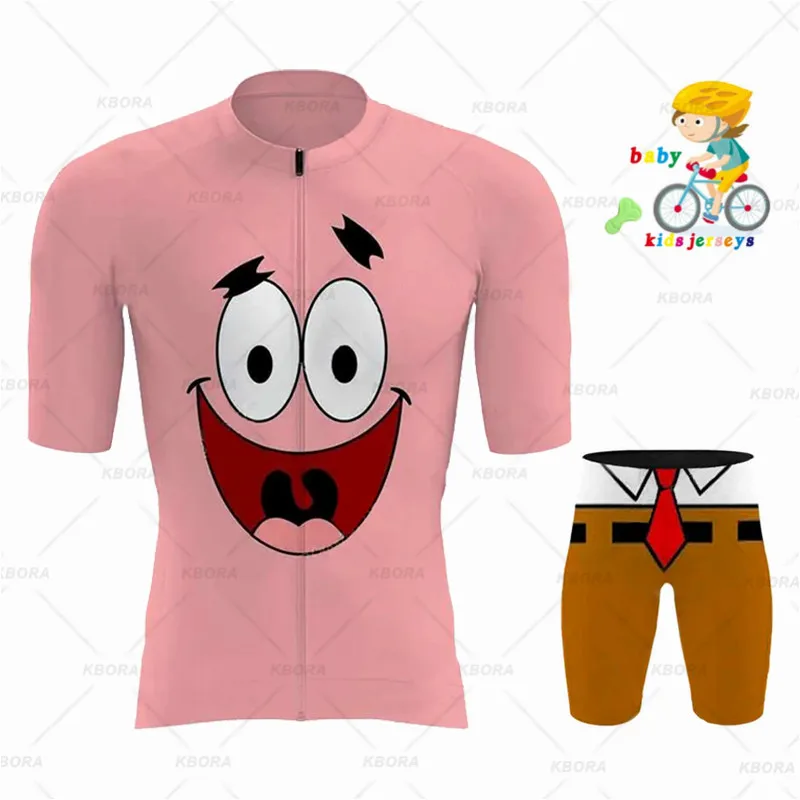 Children's comics Summer Cycling Short Sleeve Set MTB Bicycle Shirt Bicycle Bib Shorts Road Car Breathable Short Sleeve KBORA