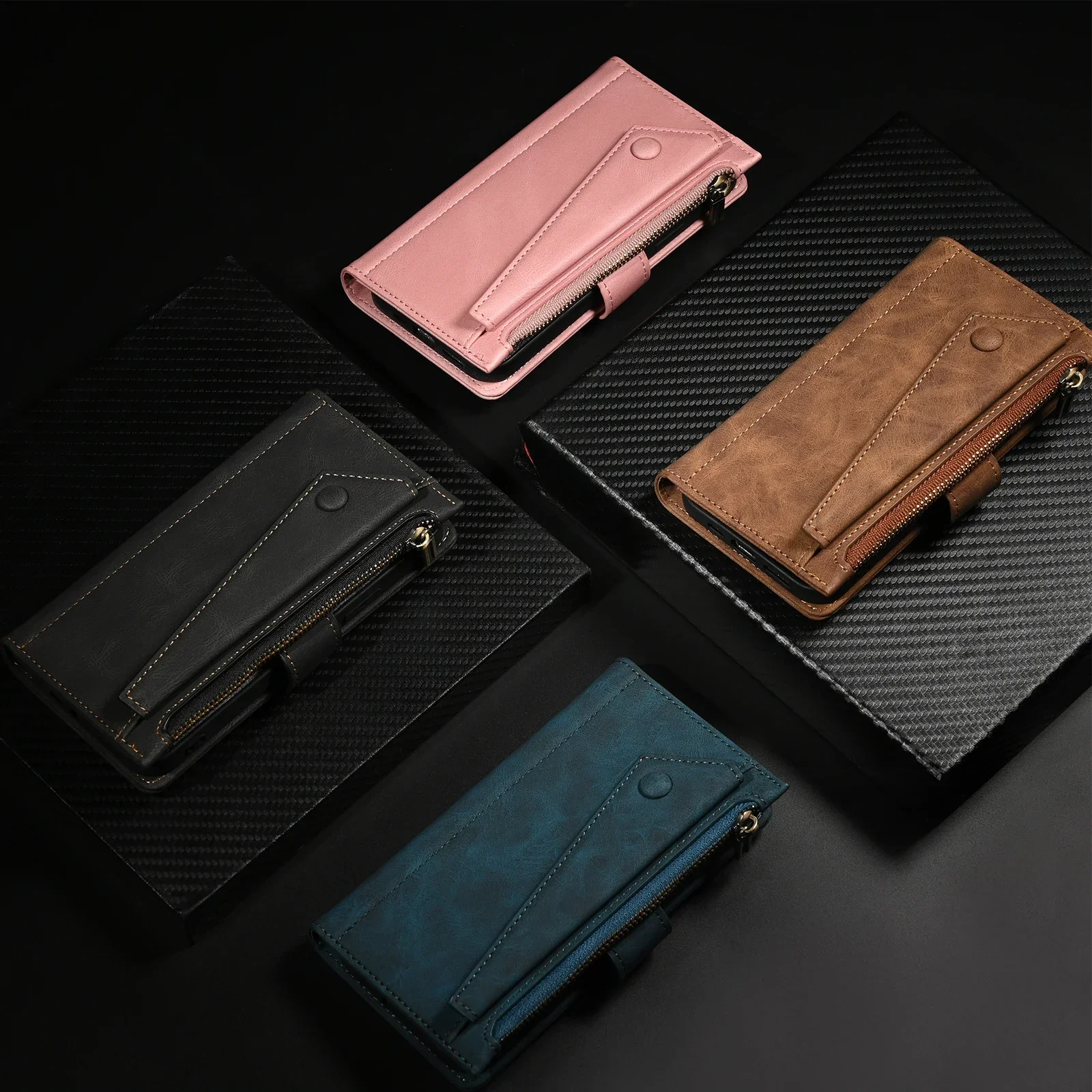 Crossbody Leather Zipper Wallet Card Phone Case with Lanyard and RFID Protection