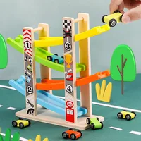 4/7 Track Wooden Ramp Racing Toddler Toy Car Set Montessori Educational Toy Game Mini Inertia Slide Roller Coaster Racing 1