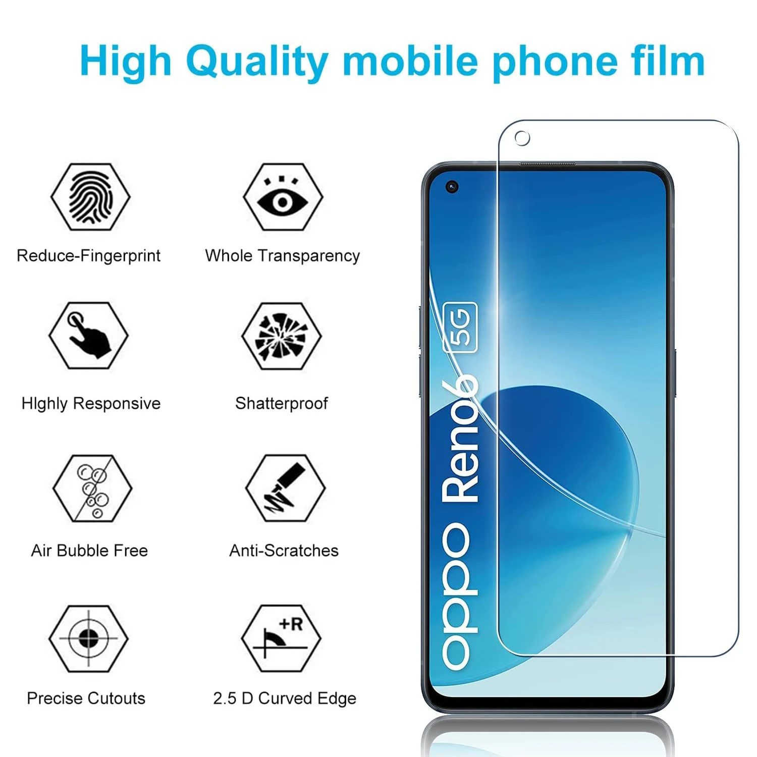 스크린 보호대 강화 유리 필름, OPPO Reno 6 5G 용, 1/4 개