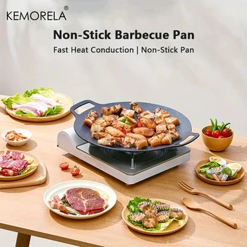 Outdoor Grill Pan Korean Roastig Frying Pan Non-Stick Barbecue Plate Induction Cooker Bbq Baking Tray Camping Kitchen Bakeware