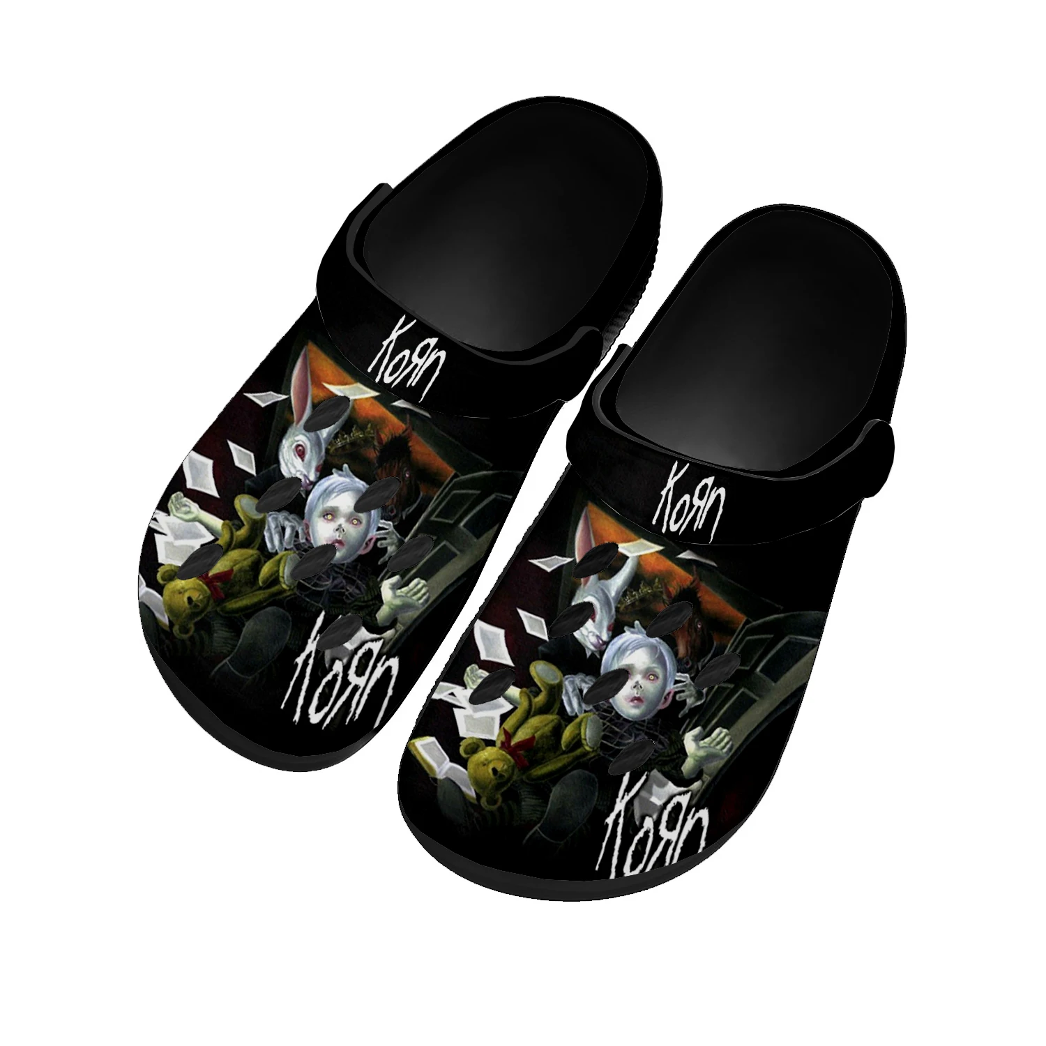 

Korn Rock Band Home Clogs Custom Water Shoes Mens Womens Teenager Shoe 3D Print Garden Clog Breathable Beach Hole Slippers Black