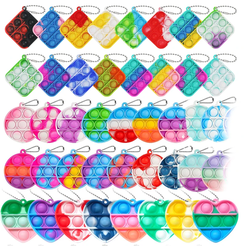 10/30/50Pcs Pop Keychains Fidget Toys Bulk Push Stress Relief Sensory Toys Classroom Prizes Birthday Party Favors