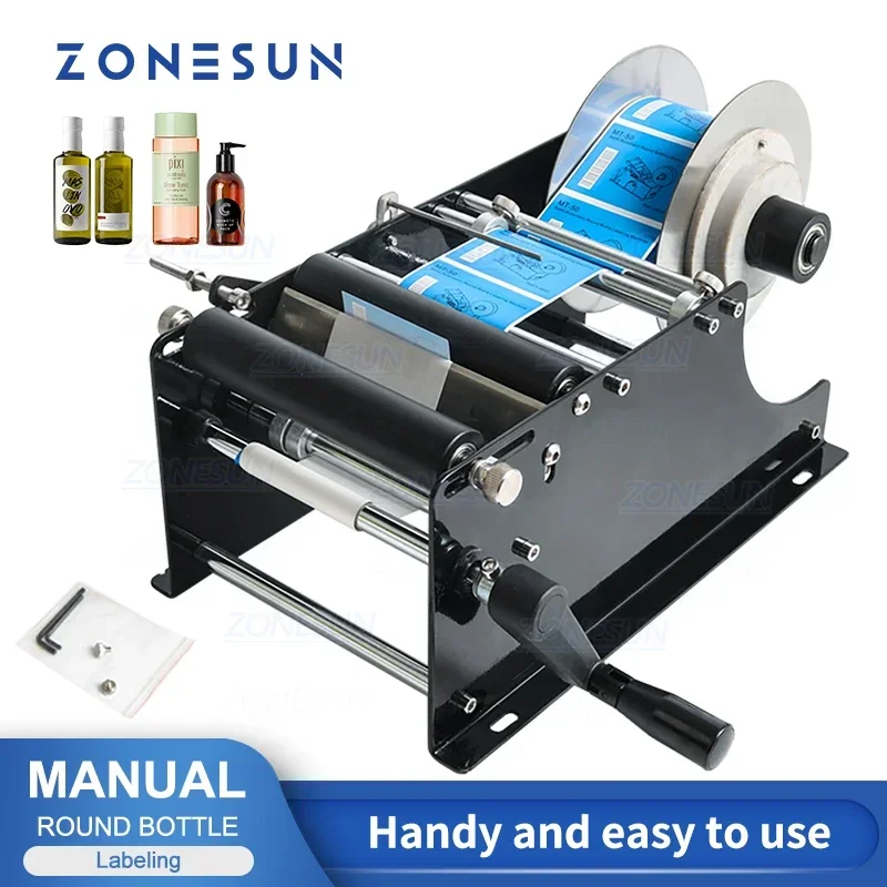 ZONESUN ZS-50 Label Applicator Manual Round Bottle Labeling Machine Beer Can Jar Tube Wine Adhesive Sticker Labeler label applicator machine