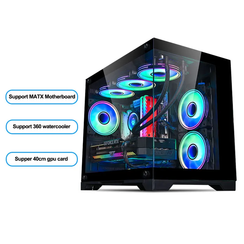 Matx motherboard computer chassis 360 water-cooled sea view room chassis((no fan ,pc case only )