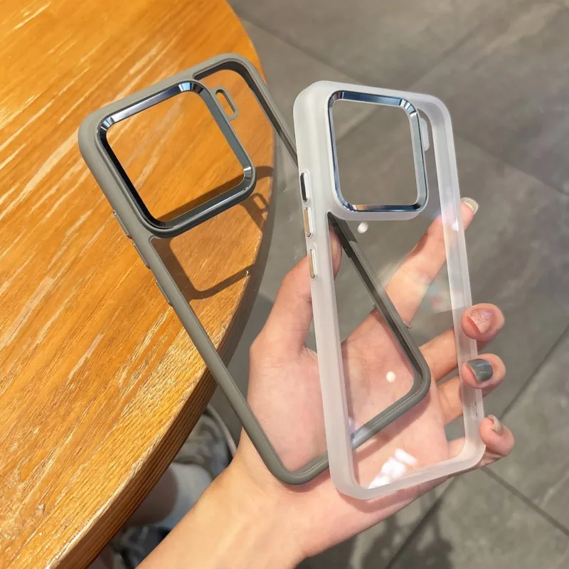 Luxury HD Transparent Shockproof Case with Metal Camera Protection and Clear Soft Bumper Cover