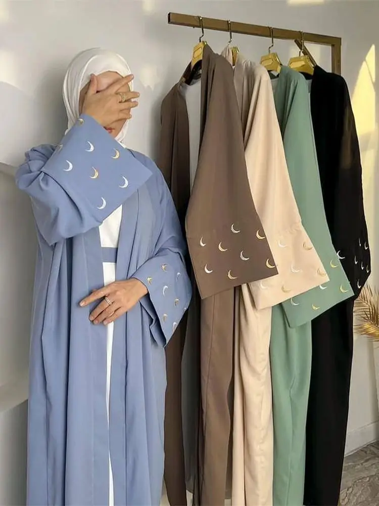 

Summer Moon Embroidered Abaya Kimono Dubai Luxury 2024 Islam Muslim Kaftan Modest Dress Kebaya Damen Caftan Abayas For Women