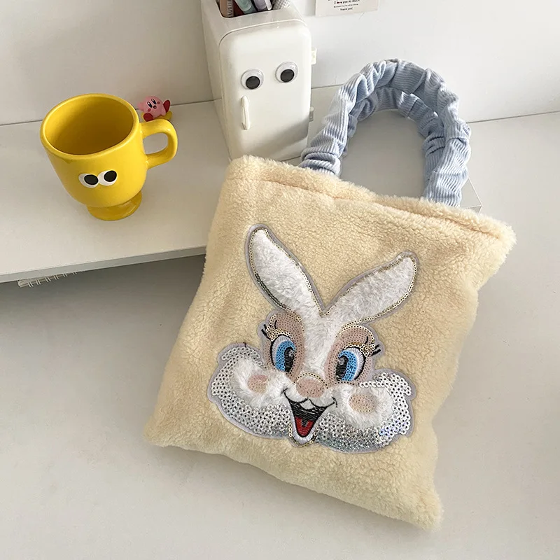 Female Soft Purse Bag with Zipper Women Small Handbags Lamb Wool Ladies Rabbit Shoulder Bag