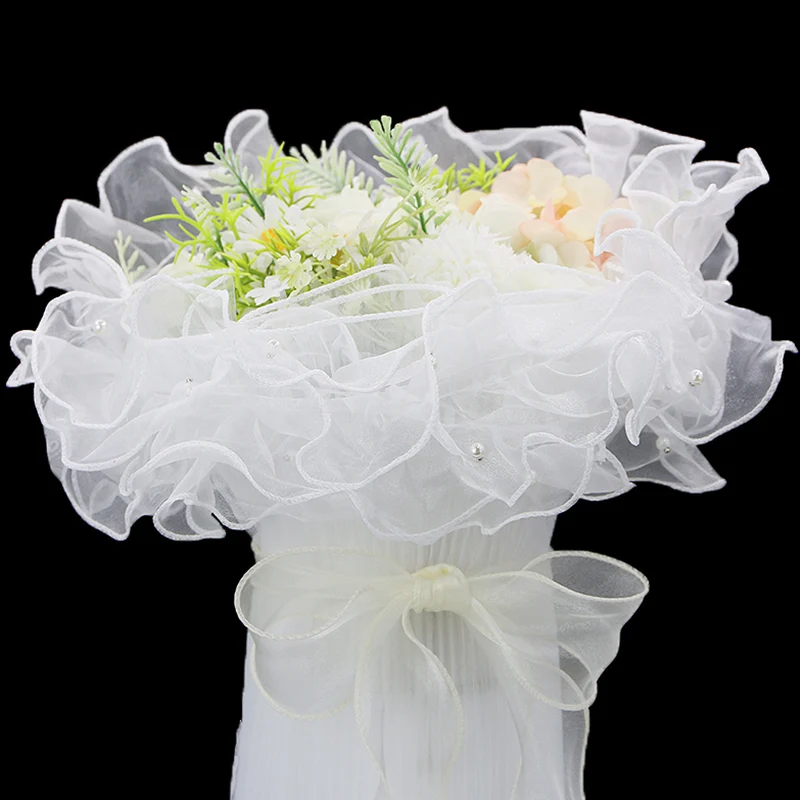 (2Meters/pack) 11Cm French Lace Voile Fabric Pleated Ribbon Pearl Trim Snow Yarn Ruffles Laces Garments Skirts Diy Wedding