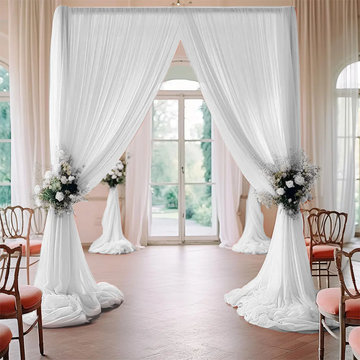 1.6x2m Ivory Chiffon Backdrop Wedding Tulle Yarn Background Crystal Sheer Fabric Rustic Country Wedding Birthday Party Decor