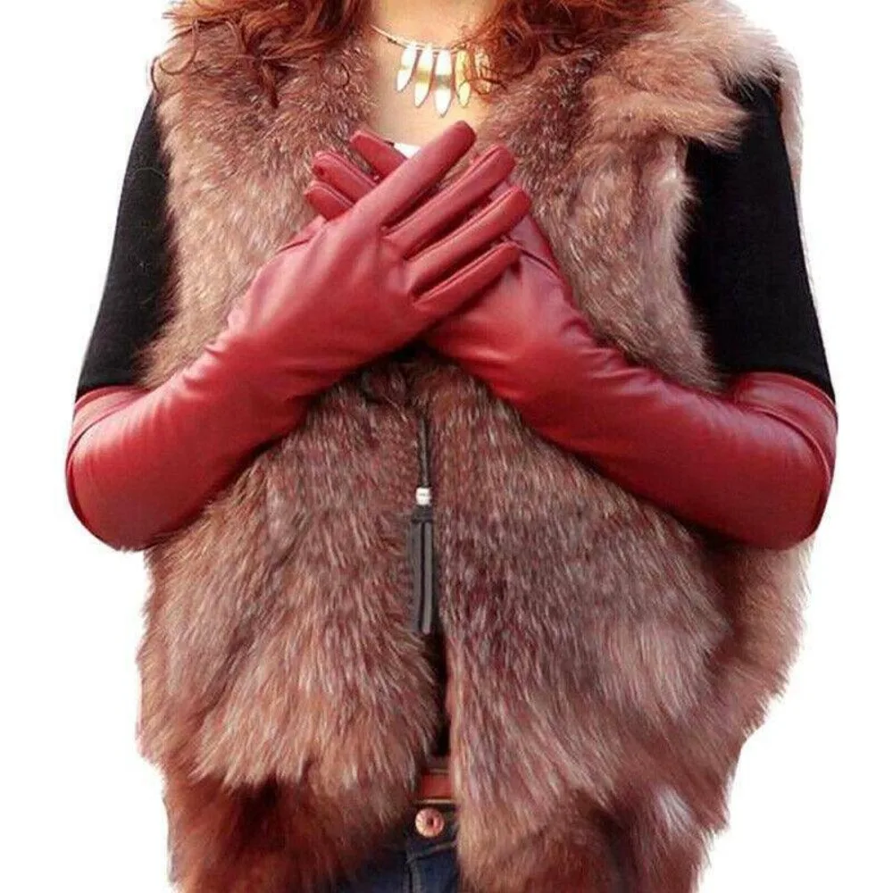 Elegant Women's Long Leather Gloves - Soft, Warm, and Luxurious Winter Wear