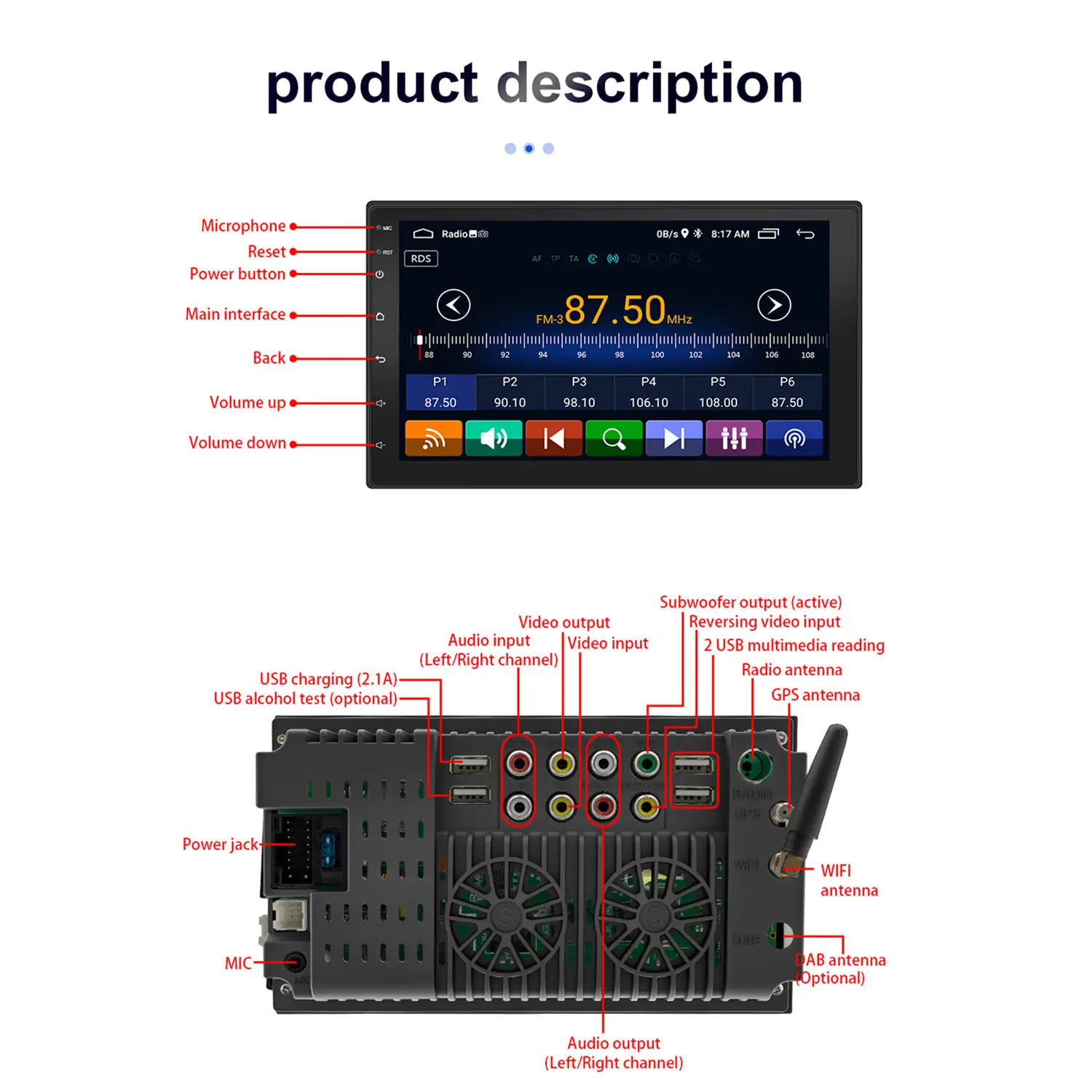 S-072A 7 ''z systemem Android 10.1 samochodowe Stereo radiowa nawigacja GPS hosta MP5/MP3 odtwarzacz Bluetooth podwójne 2 Din WIFI USB, 3 miesiące gwarancji