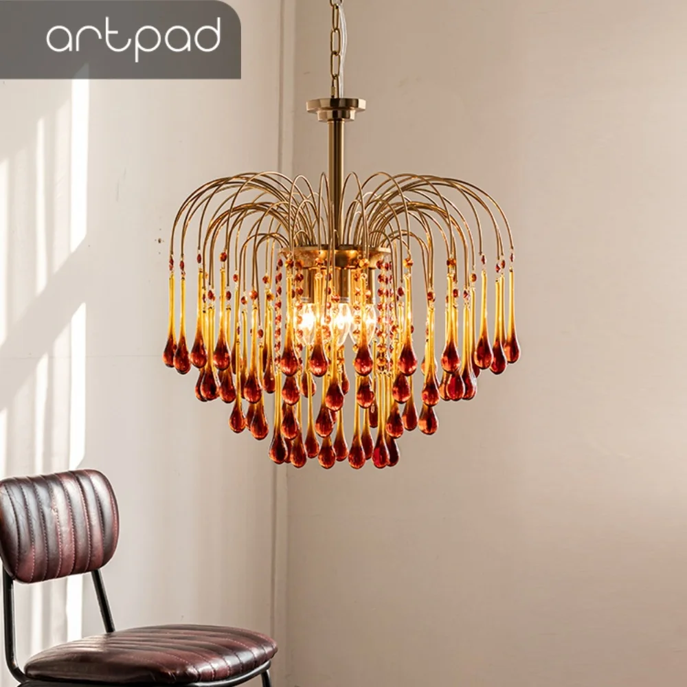 Artpad Retro French Branch Colorful Crystal Chandeliers For Living Room Romantic Raindrop Coloful Crystal Hanging Pendant Light led chandelier ceiling chandelier