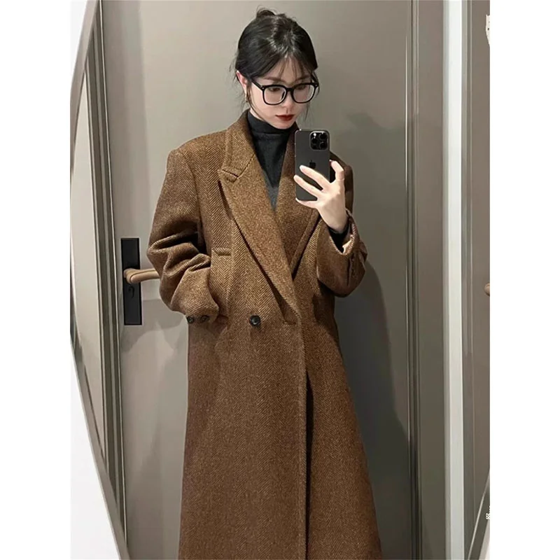 Wool Coat Coats For Curvy Figures 2019 Plus Size High-End Coffee