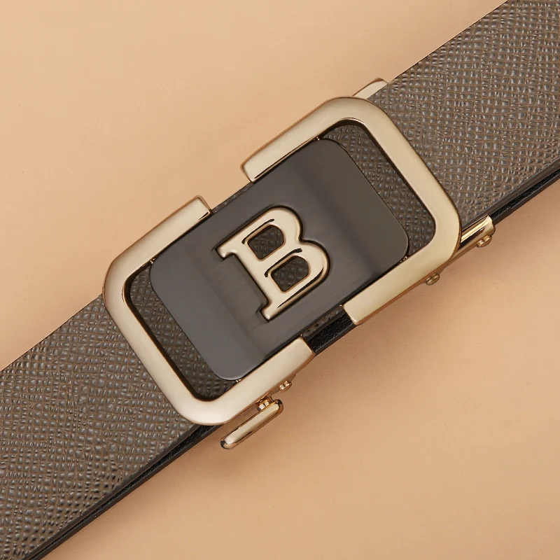 High Quality Fashion Coffee B Letter Belt Men's Automatic Buckle Luxury Famous Brand Casual wide Belt Croskin Cintos Masculinos