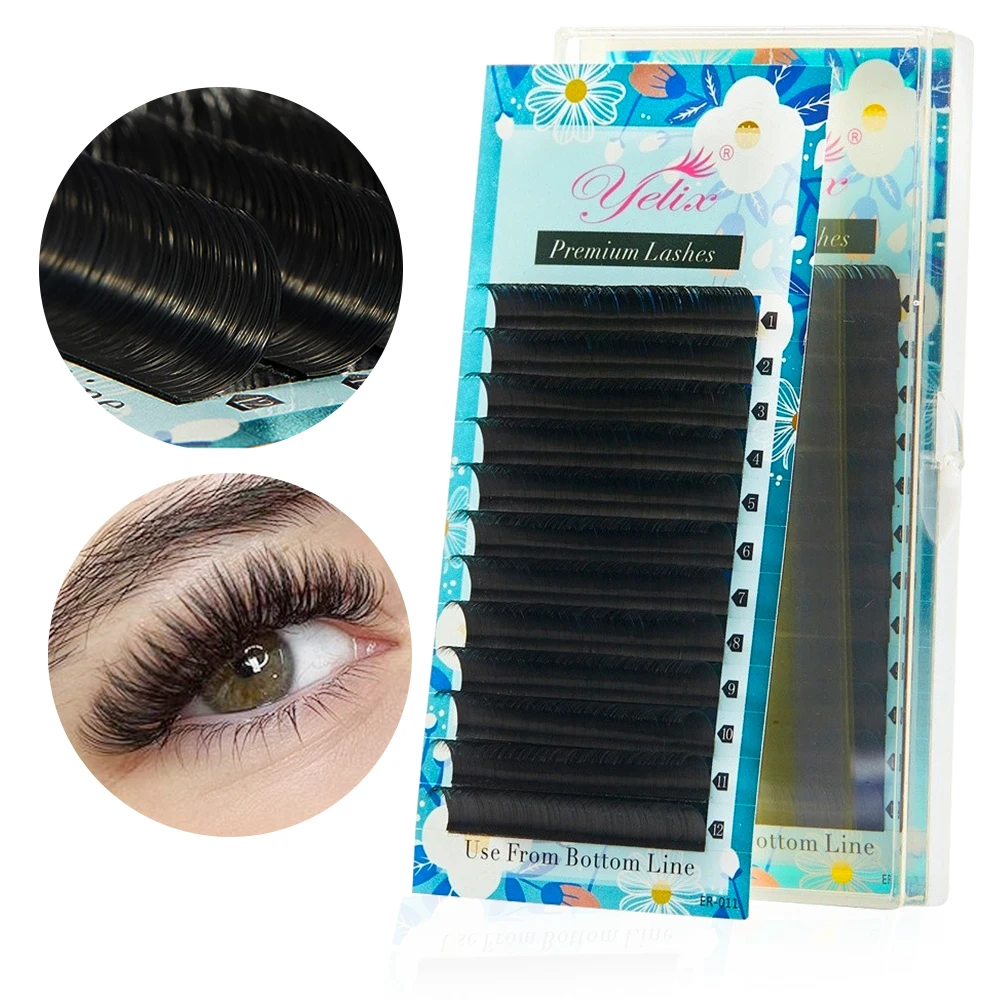 Yelix False Mink Eyelashes Matte Individual Eyelash Extension Volume Eye Lashes Extensions Natural Easy To Work Soft y shape false eyelash extensions yy fake volume lashes individual cilios extension split tip 0 07 c d 8 14 matte mink eyelashes