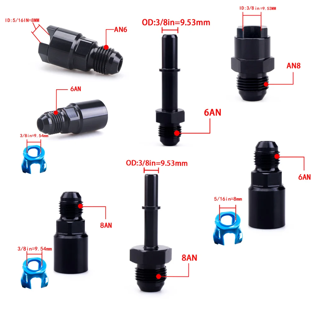 Quick Connect 6AN AN6 Male To 3/8, 5/16 AN8 8AN Quick Disconnect Male  Push On EFI Fitting Adapter Aluminum Black - AliExpress