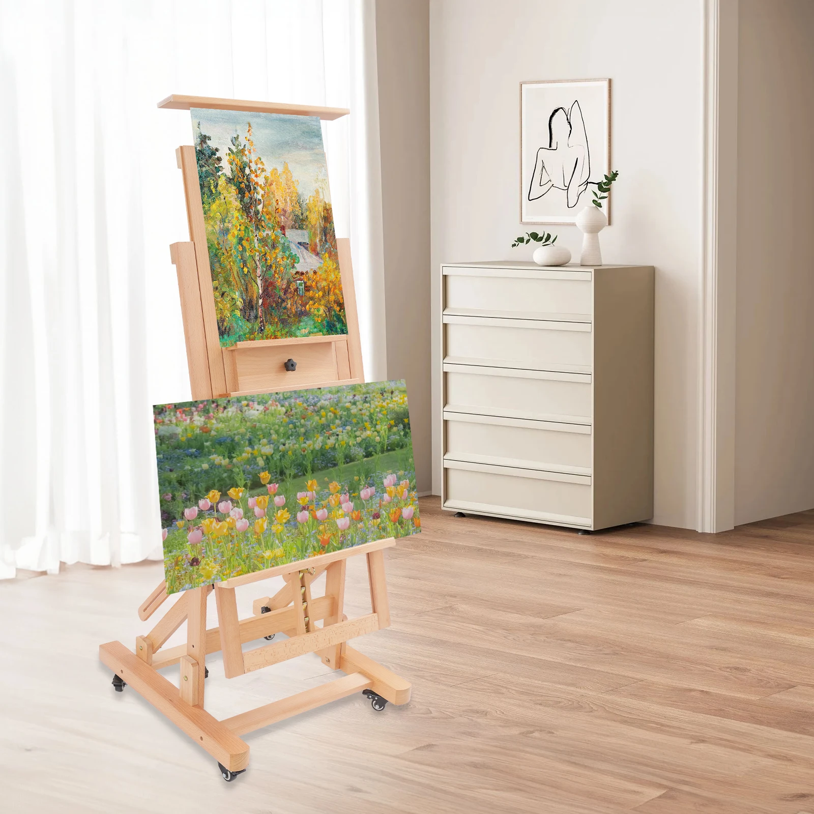 Artist Easel, Wooden A-Frame Easel, Studio Easel, 1.5m, Height Adjustable Drawing Holder, Canvas Stand, Portable Easel