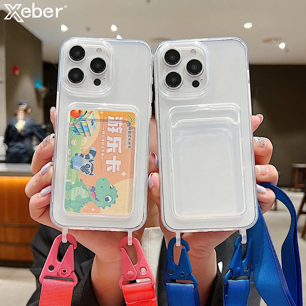 Clear Crossbody Lanyard Phone Case with Shockproof Silicone Back and Shoulder Strap