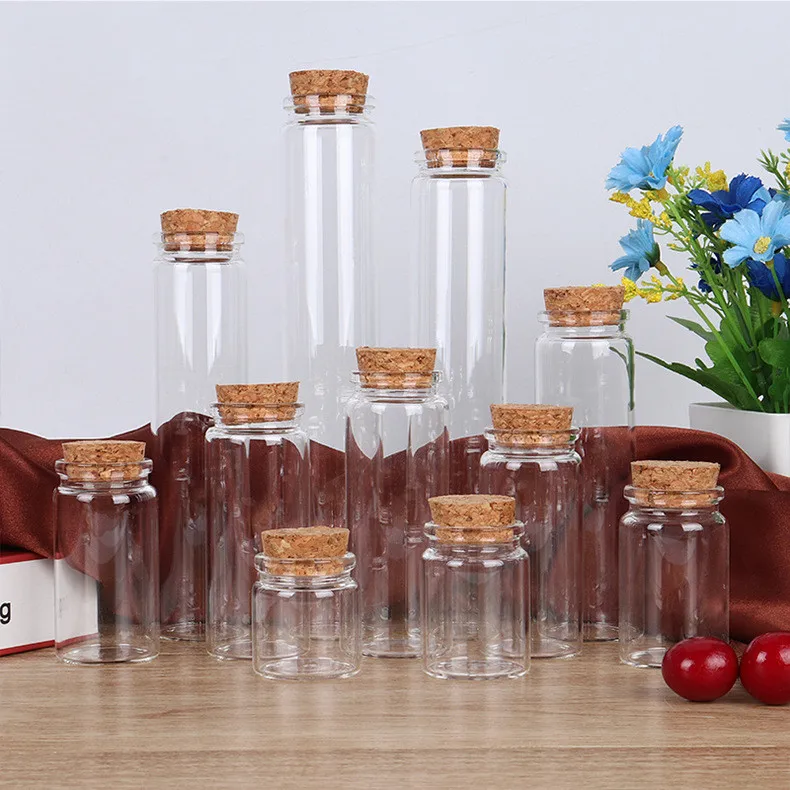 1X 25/30/35/50/55/70/80/90/125/150/180ml Glass Bottle With Cork Candy Spice Glass Jars Art Craft Wedding Favors 11 Sizes U-pick 4