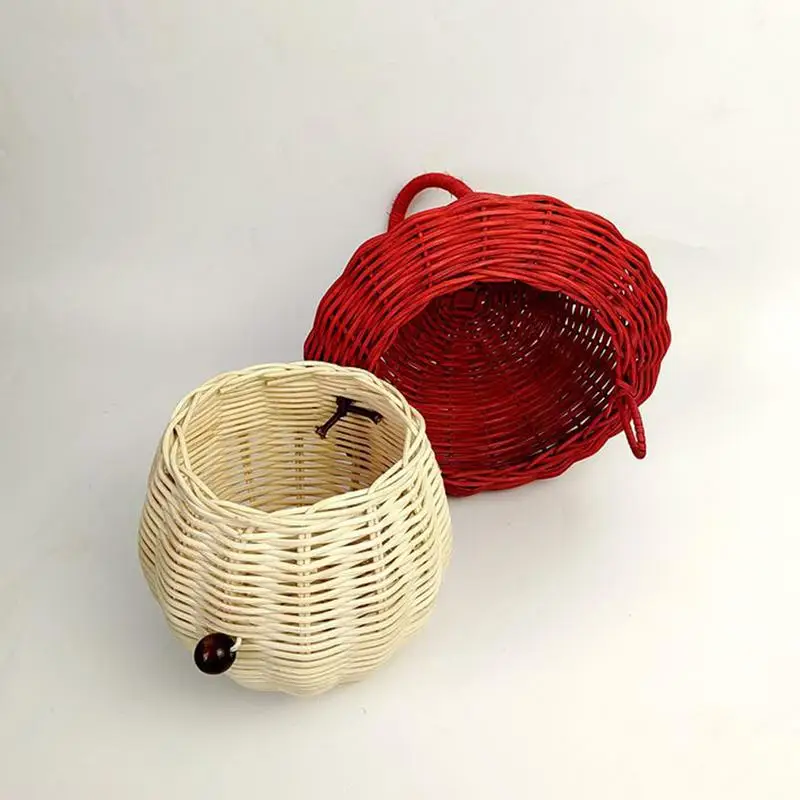Summer Children Woven Bag Children Rattan Coin Purse Wallet Kids Mini Basket Tote Bags Mushroom Shape Storage Basket Photo Props 2
