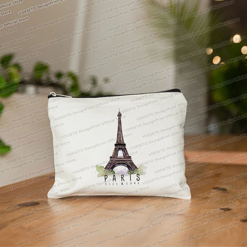 Paris Eiffel Tower Printing  Makeup Bag Travel Neceser Toiletry Organizer Pouch Female Canvas Zipper Cosmetic Bags Best Gift 3