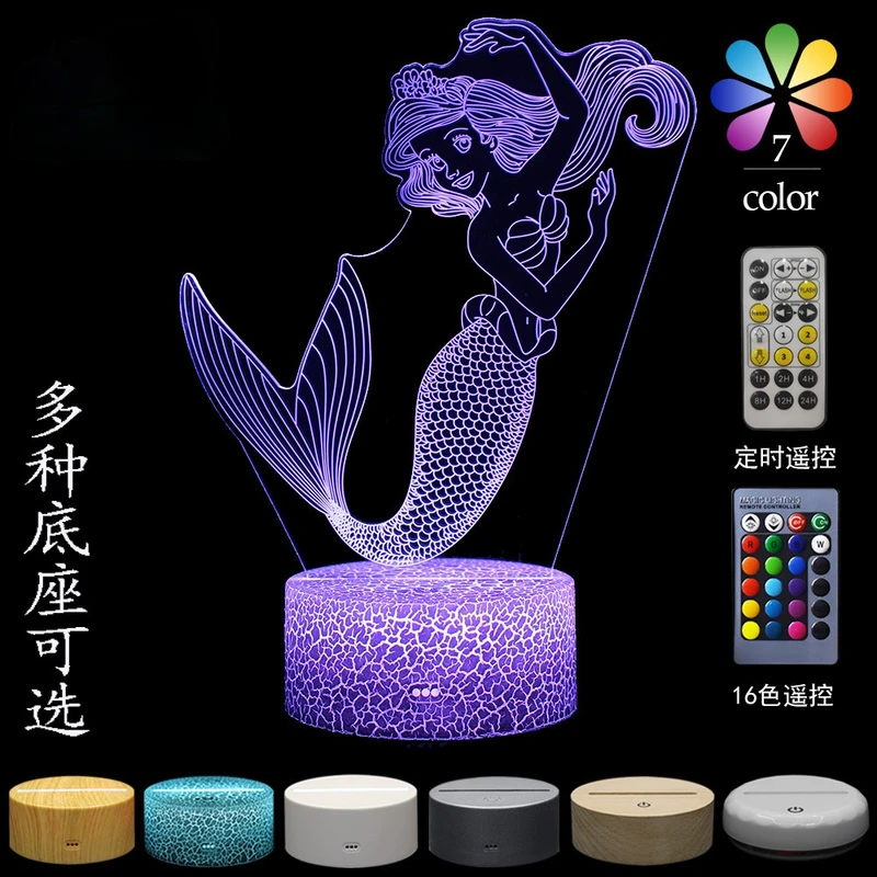 Disney Mermaid 3d Table Lamp Creative Gift Atmosphere Light Led Light Visual Three Dimensiona Colorful Night Light Birthday Gift Led Night Lights Aliexpress