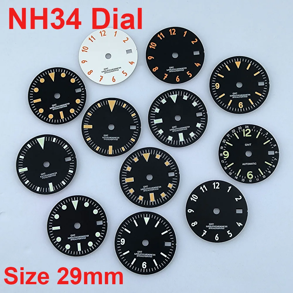 29Mm Nh34 Quadrante Gmt Quadrante Vintage Quadrante A Quattro Mani Quadrante Luminoso Verde Per Movimento Nh34 Quadranti Modificati Accessori Per Orol