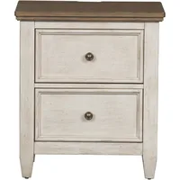 2 Drawer Nightstand Stand w/Charging Station, Antique White Nightstand 1