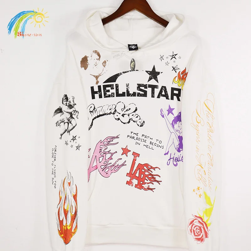 

Hip Hop Streetwear Star Print Hellstar Hoodie Men Women Apricot Graffiti Pullovers Hooded Oversized Sweatshirts