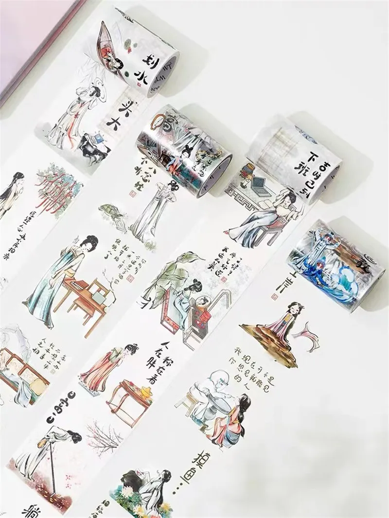 

Chinese Ancient Style Floral Beauty Girl Washi PET Tape Planner DIY Card Making Scrapbooking Plan Decorative Sticker