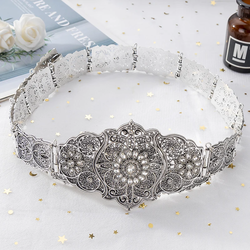 Caucasian Style Wedding Dress Crystal Belt Silver And Gold Color Metal Belly Chain For Women Body Jewelry Adjustable Length