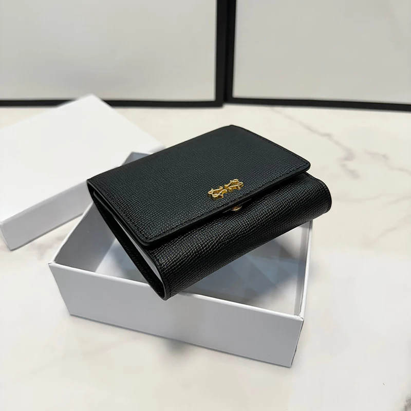 

Classic Wallet Brand Black Short Coin Purse, Contrasting Color Credit Card Bag,women One-piece Three-fold Zipper Multi-card Bag