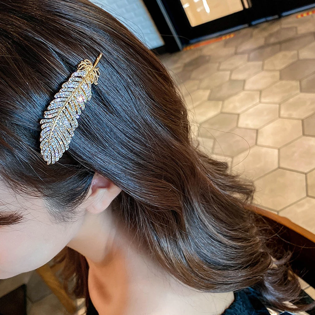 Shining Feathers Hair Clamps Diamond embedded Woman Hairs Accessories