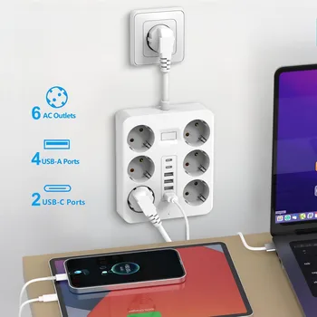 12-Port Wall Socket Extender with USB-C