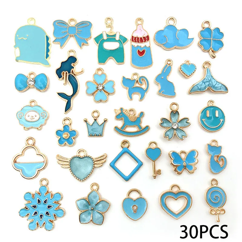 30PCSLightblueEnamelPendantforWomenCharmsBraceletNecklace
