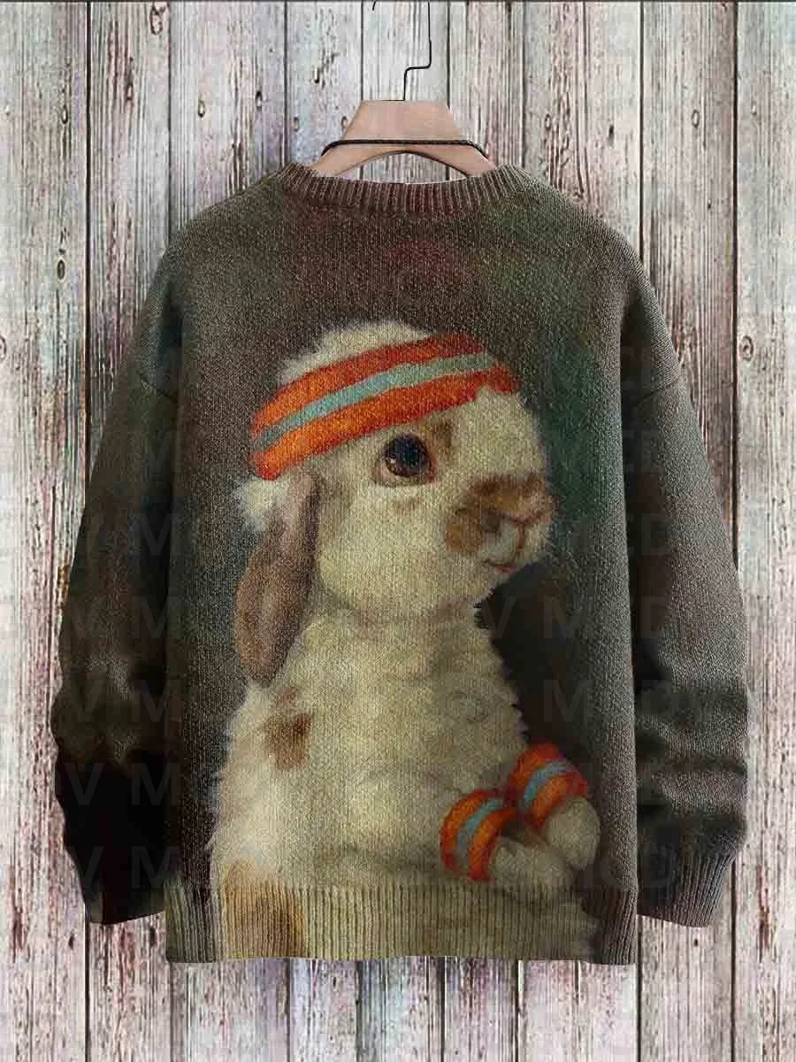 Cute Fox View Art Pattern Print Casual Knit Pullover Sweater Women For Men Sweater