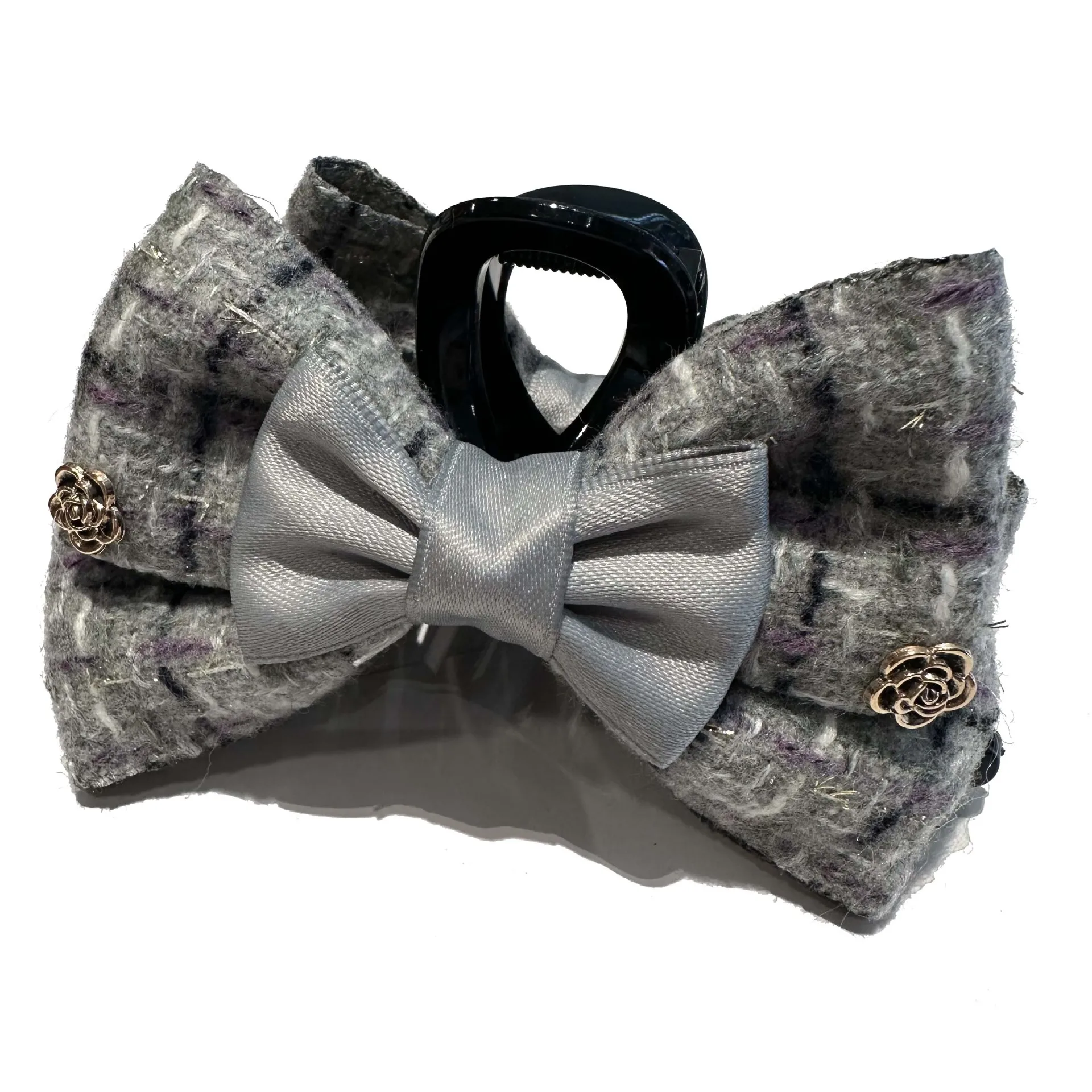 1PcCoarse Tweed Bogen Clip Zarte Metall Dekoration Haar Clip Stabile Haar Kopfschmuck Pendeln Datum Elegante Styling Haar Zubehör – Detail 6