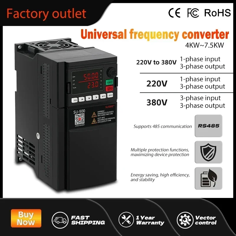 SU800 220Vto380V VFD0.75KW/1.5KW/2.2KW/3.7KW/5.5KW 1phase to3 phase output Variable Frequency Drive Motor Speed Control Inverter